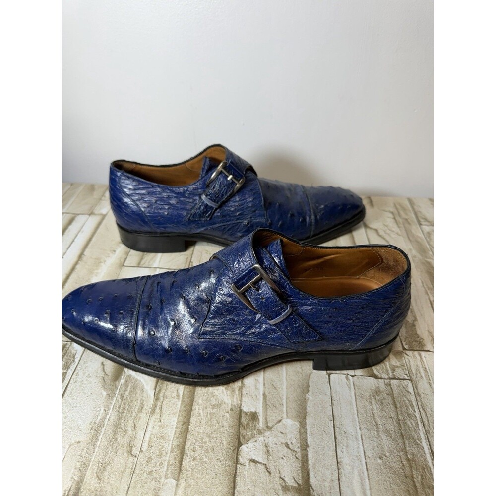 Mezlan Men’s Custom Genuine Ostrich Leather Dress Shoes Blue Sz 9M